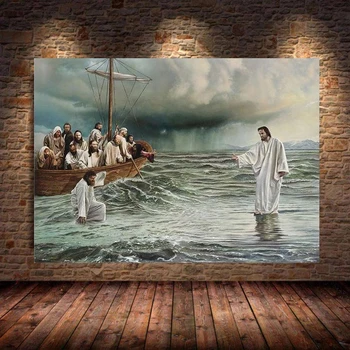 Иисус Христос, идущий по воде, картина на холсте, плакат и принты, настенные картины для гостиной, украшения дома, Cuadros