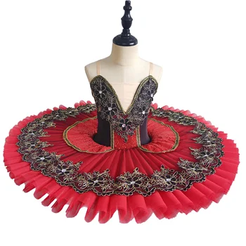 Детское профессиональное балетное платье для танцев, черно-красная балетная юбка-пачка 