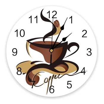 Абстрактная Кофейная чашка, декоративные круглые настенные часы в кофейных зернах, индивидуальный дизайн, Не Тикающие, Бесшумные Большие настенные часы для спален.