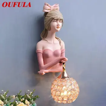 OUFULA Современный Внутренний Настенный Светильник LED Pink Girl Креативный Дизайн Бра Из Смолы Для Дома, Гостиной, Спальни