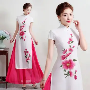 Женское вьетнамское платье Od Day Cheongsam 2023, платье для выступления этнического хора