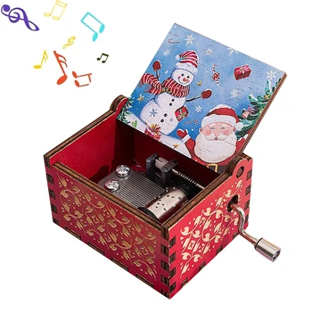 Красная музыкальная шкатулка с рождественской тематикой, резьба по дереву, музыкальная шкатулка с рукояткой, Рождественское украшение для дома, Рождественский подарок на День рождения