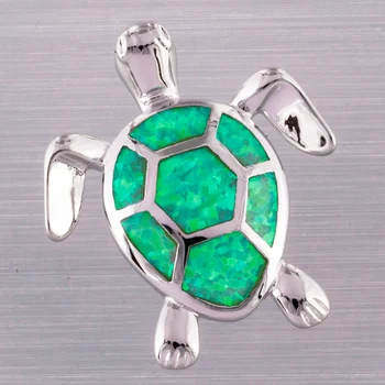 KONGMOON Зеленая морская черепаха, Киви, Зеленый Огненный опал, Посеребренные украшения для женщин, Подвеска для ожерелья