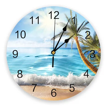 Пляж Море Кокосовая пальма Настенные часы для спальни Большая Современная кухня Столовая Круглые Настенные Часы Часы для гостиной Домашний Декор