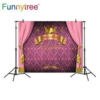 Фон на день рождения принцессы Funnytree для десертного стола, дамасская корона, фон для празднования вечеринки, фотосессия, фотобудка на заказ бесплатно