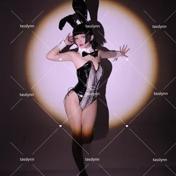 Кавайный прозрачный кролик косплей Эвелинн Банни Костюмы для девочек Прекрасный черный сексуальный комбинезон женский костюм на Хэллоуин с заячьими ушками