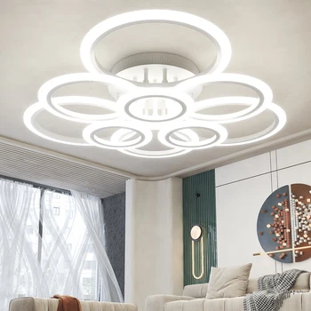 Светодиодный потолочный светильник Creative Ring Поддержка люстры с плавным затемнением Smart Remote Control Для ежедневных светильников в гостиной