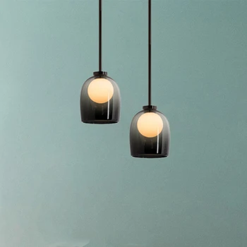 Современные подвесные светильники из серого стекла, столовая, ресторан, светодиодная подвесная лампа для гостиной, сочетание люстр в скандинавском стиле