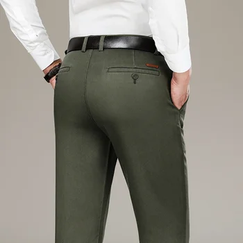 Осенние Классические прямые эластичные брюки мужского бренда, свободные и удобные Брюки большого размера, мужские деловые повседневные брюки Весна