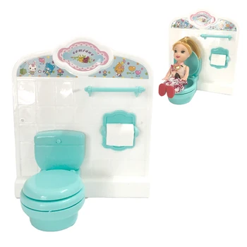 1 комплект мини-мебели Kelly для ванной комнаты, зелено-белый Туалет, кукольный домик, миниатюрные игрушки для куклы Барби, аксессуары для куклы