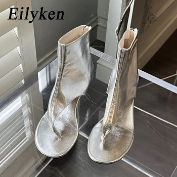 Eilyken Уличный стиль, босоножки с открытым носком на низком каблуке, женские дизайнерские ботинки на молнии, вечерние элегантные шлепанцы, обувь