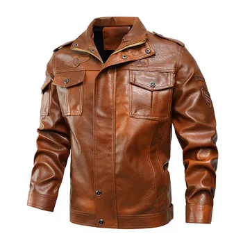 Модные зимние мужские кожаные куртки, куртка из искусственной кожи для мужчин, воротник-стойка, карманы, мужские мотоциклетные пальто, верхняя одежда, флис, MY224