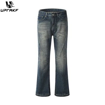 UPRAKF Расклешенные выцветшие синие джинсы, уличная одежда, базовые брюки, уличная осенняя повседневная джинсовая одежда с карманами, летняя мода