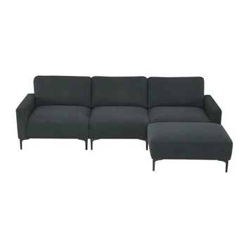 Современный L-образный секционный диван, 4-местный диван из бархатной ткани с откидной оттоманкой, 2 цвета