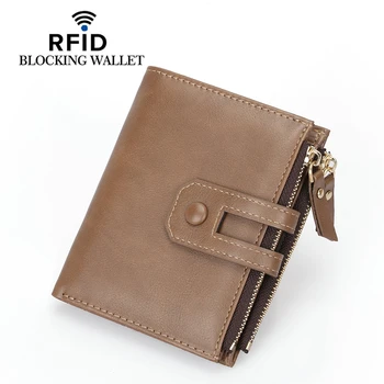Бумажник с RFID-блокировкой из искусственной кожи, футляр для визиток на молнии с пряжкой, классический женский кошелек, отделение для нескольких карт, карман для монет для мужчин