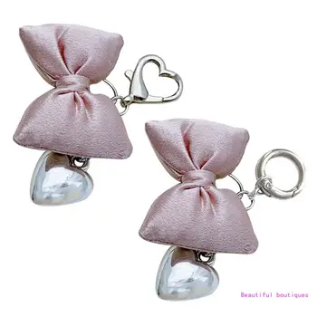 Шикарный брелок цвета шампанского розового цвета с нежным орнаментом в виде колец для ключей с бантом, модное украшение для ключей, сумок и рюкзаков, прямая поставка