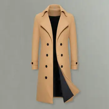 Однотонное пальто, двубортное мужское пальто средней длины с ветрозащитным утеплением, приталенный однотонный кардиган с лацканами на пуговицах.