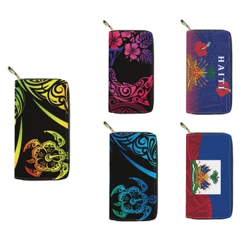 Модные женские кошельки с принтом Полинезии 2023 года, кожаные женские держатели кредитных карт, клатч на молнии, сумка для рук, кошелек