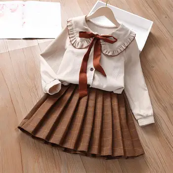 Новая весенне-осенняя детская короткая юбка среднего размера для девочек, рубашка, плиссированная юбка, комплект из двух предметов в академическом стиле