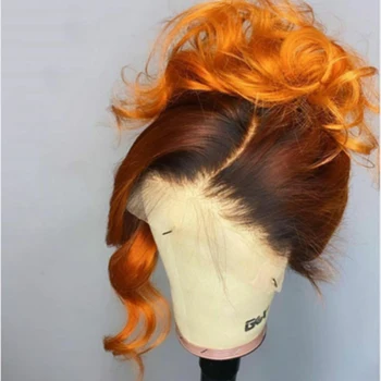 Мягкий 26-дюймовый парик с натуральной волной Омбре оранжевого цвета на кружеве для женщин, Детские волосы без клея, предварительно выщипываемые ежедневно.