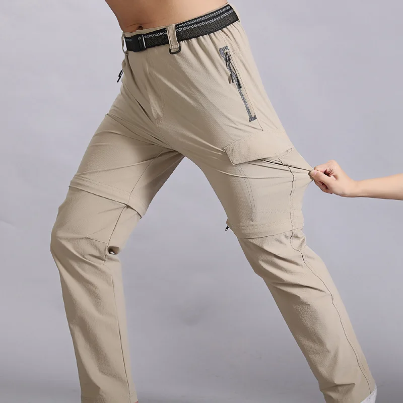 Летние Тонкие водонепроницаемые брюки для горных походов, мужские дышащие быстросохнущие Съемные брюки-карго, охотничьи треккинговые брюки, большие размеры - 0