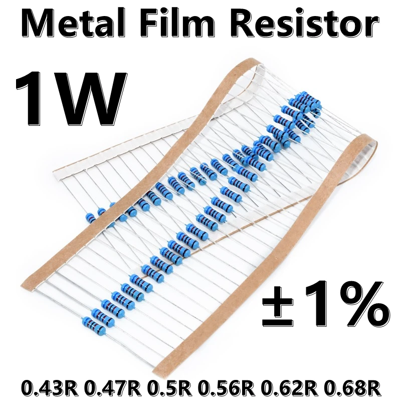 (50шт) 1 Вт Металлический пленочный резистор 1% пятицветный кольцевой прецизионный резистор 0.43R 0.47R 0.5R 0.56R 0.62R 0.68R - 0