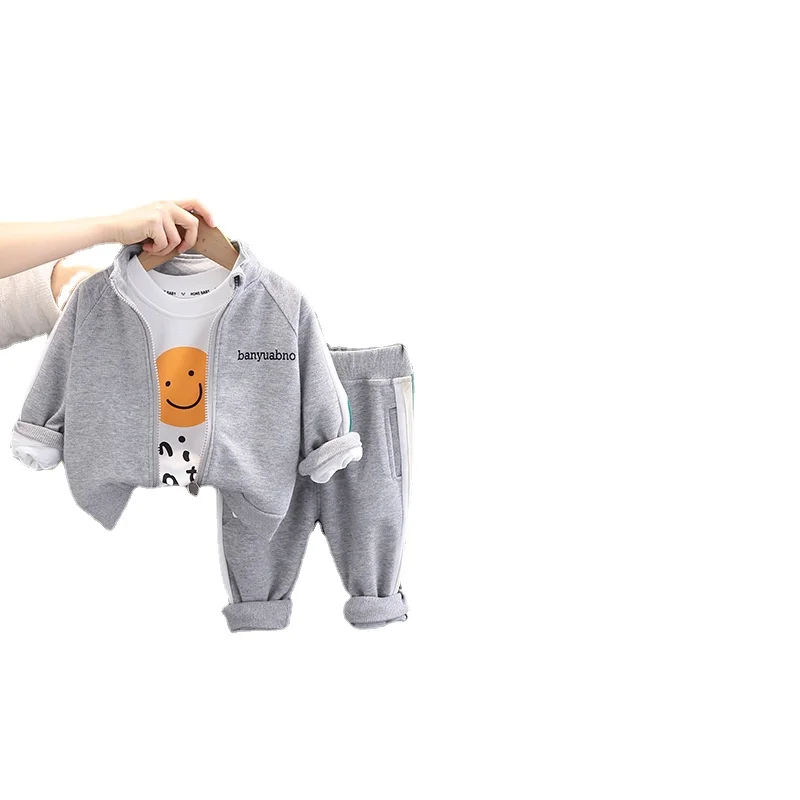 Весенний комплект для маленьких мальчиков: Новая рубашка со смайликом на молнии, костюм-тройка, пальто + рубашка + брюки, Весенне-осенние костюмы в детском стиле от 0 до 5 лет - 0