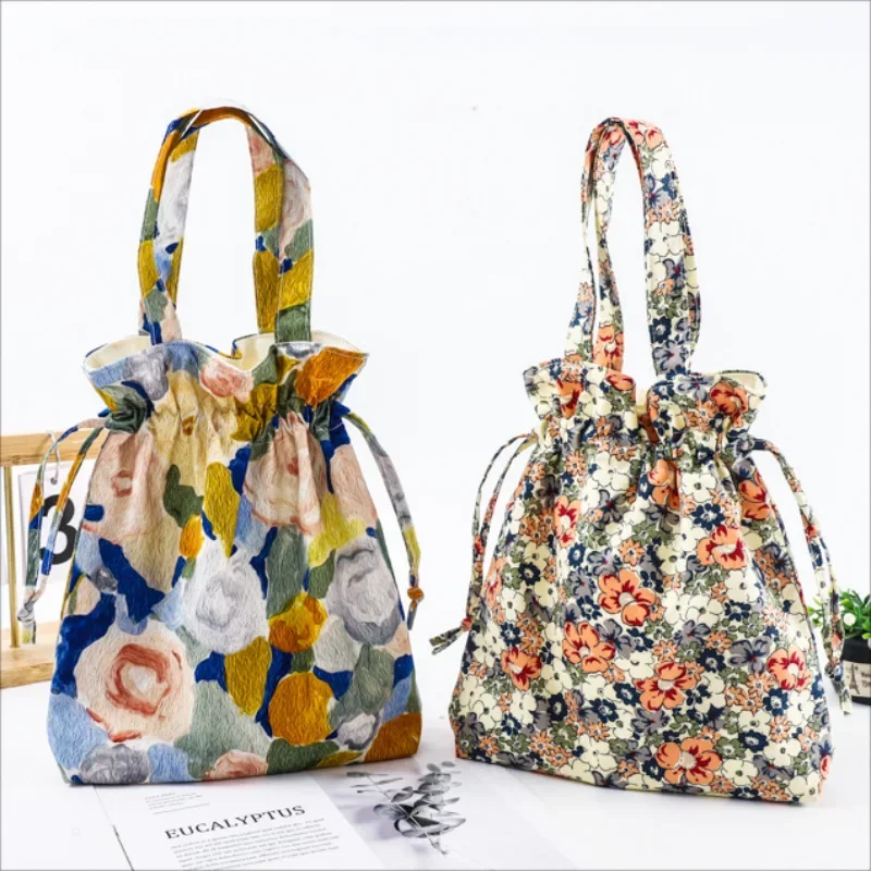 Новая женская сумочка карман для букета с принтом на шнурке Японская тканевая сумка для рук сумка для хранения аксессуаров Hanfu - 0