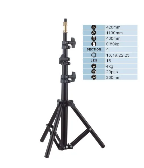 Напольная подставка для фотоаппарата Высотой 42 ~ 110 см, нагрузка 4 кг для ламп Френеля 150 Вт, 300 Вт, 650 Вт, LED312 - 0