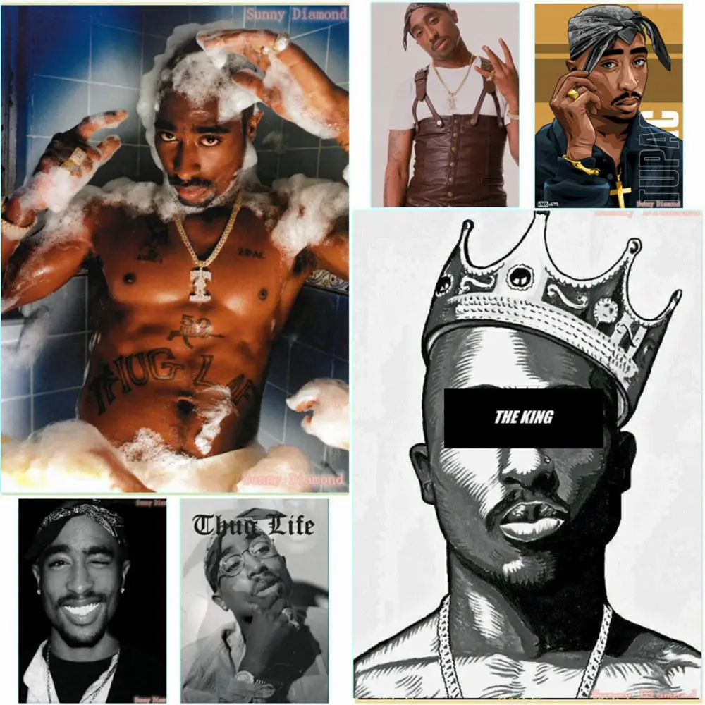 Известный хип-хоп певец Тупак, картина с алмазной мозаикой, музыкальный плакат 2Pac Jada Rapper, Обои, Вышивка стразами, искусство домашнего декора - 0