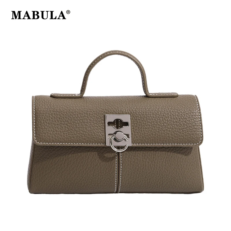 MABULA Элегантная женская сумка-ранец из натуральной кожи с клапаном, маленькая сумочка для телефона через плечо, модный однотонный клатч - 0