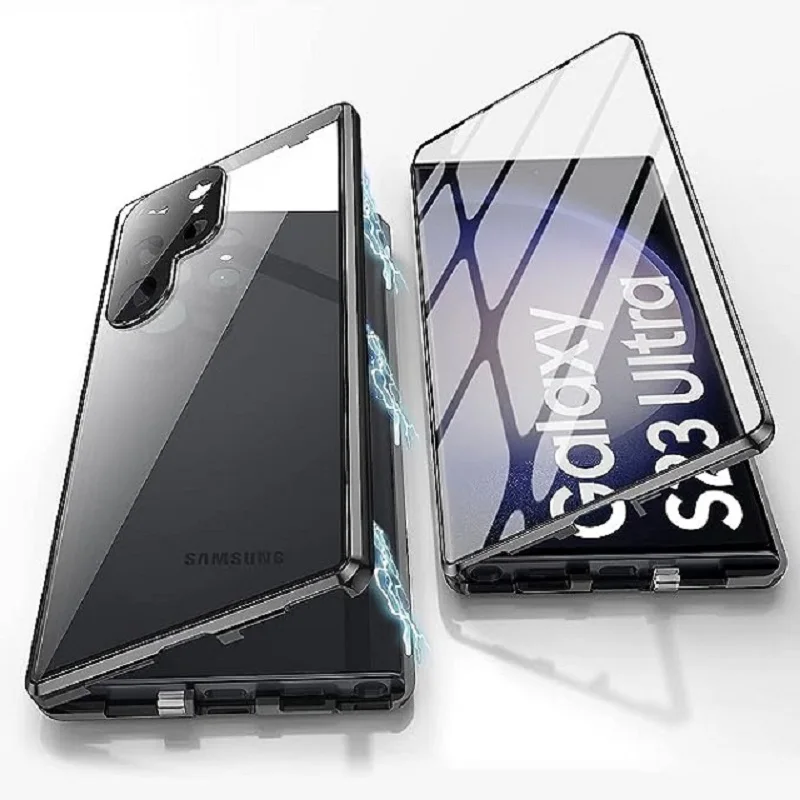 Адсорбция магнитом Подходит для Samsung GalaxyS22 S21 s23 Защита объектива Ultra, защитный замок, двусторонний металлический корпус из закаленного стекла. - 0