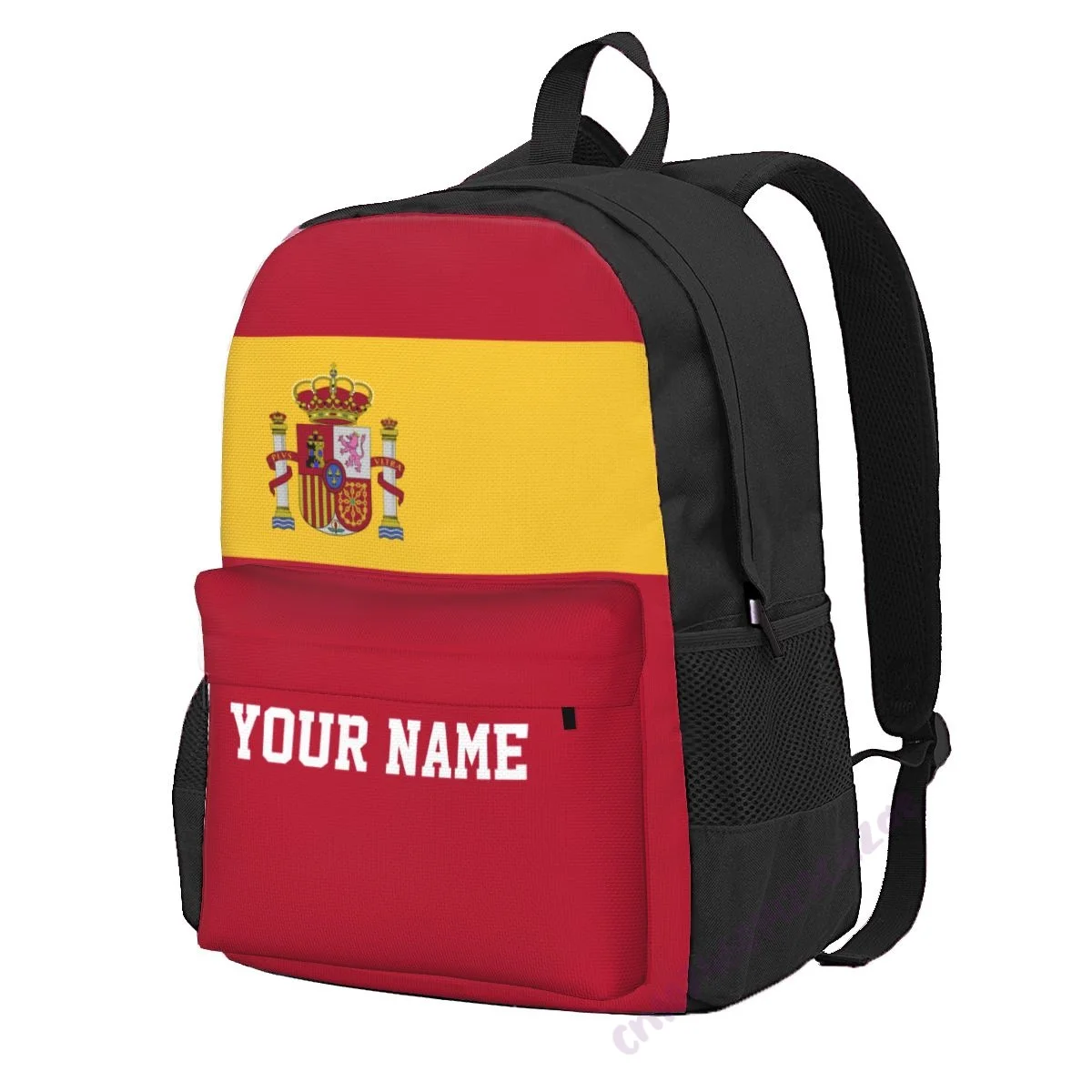 Пользовательское название Рюкзак из полиэстера с флагом Испании для мужчин и женщин, дорожная сумка, Повседневная Студенческая походная сумка, кемпинг - 0
