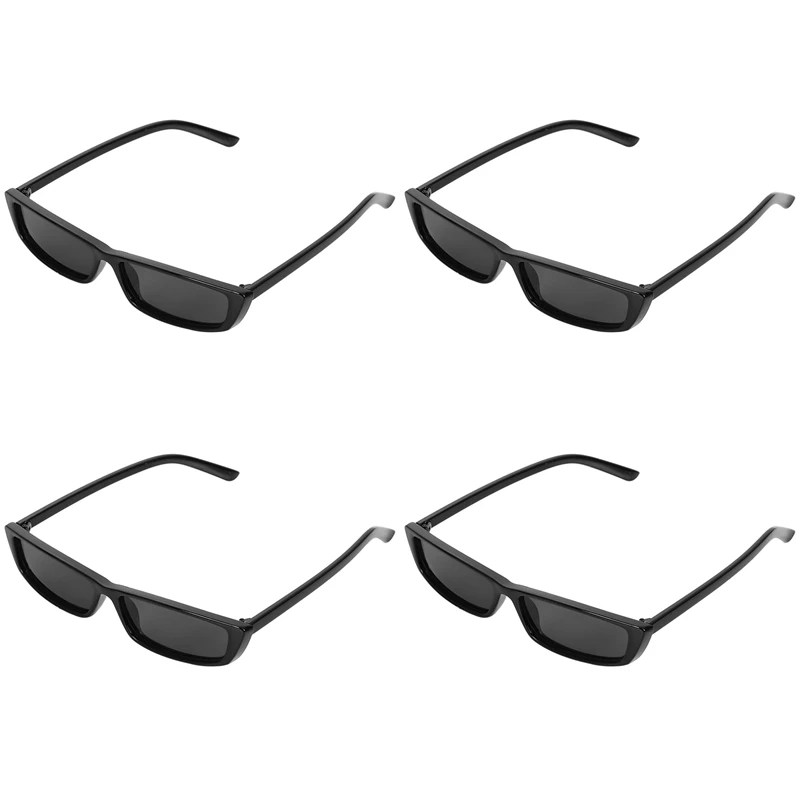 4X Винтажные прямоугольные солнцезащитные очки Женские солнцезащитные очки в маленькой оправе Ретро-очки S17072 Черная оправа Черный - 0