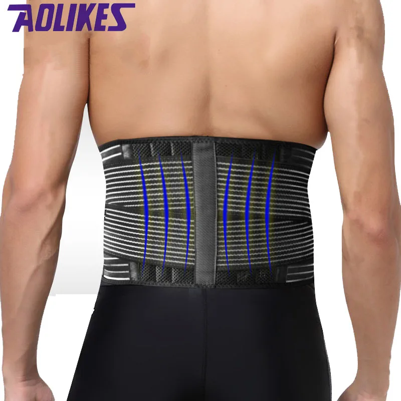 Поясничная поддержка AOLIKES, напряжение талии, боли в спине, поддерживающие эластичные ремни для занятий фитнесом, тяжелой атлетикой L, XL, XXL - 0