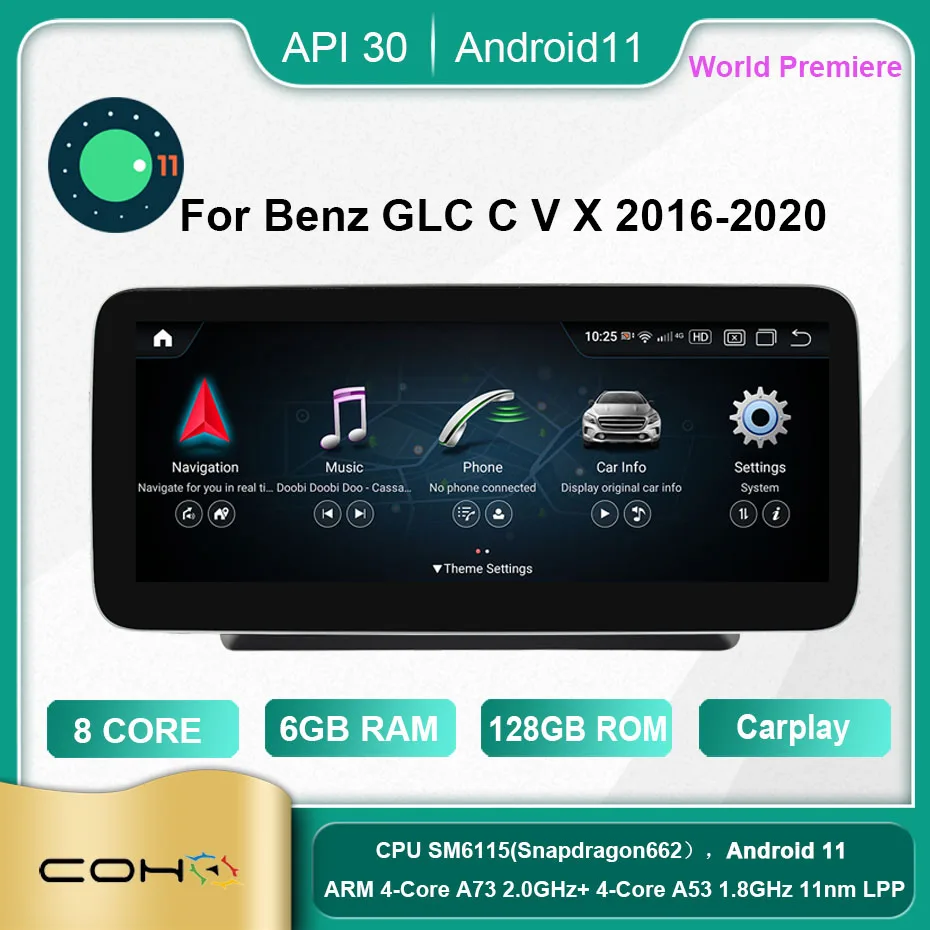 COHOO Для Mercedes-Benz GLC C-Class V-Class X-Class 2016-2020 Android 11,0 6 + 128 Г Автомобильный Мультимедийный Плеер Стерео Приемник Радио - 0