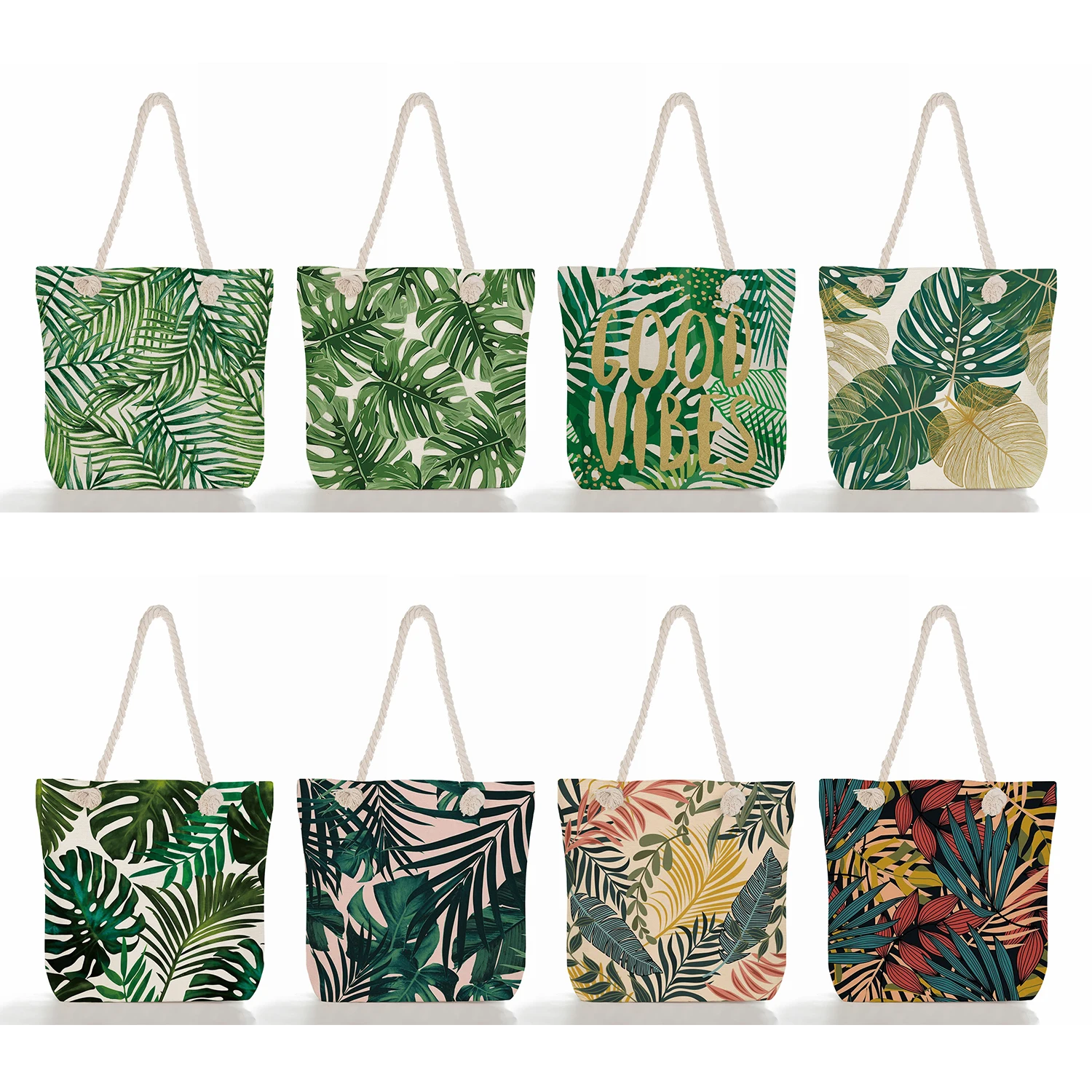 Новая Пляжная сумка-Тоут, Модная Женская Летняя Сумка С Листьями Тропической Пальмы Монстеры, Льняная Сумка Для покупок - 0