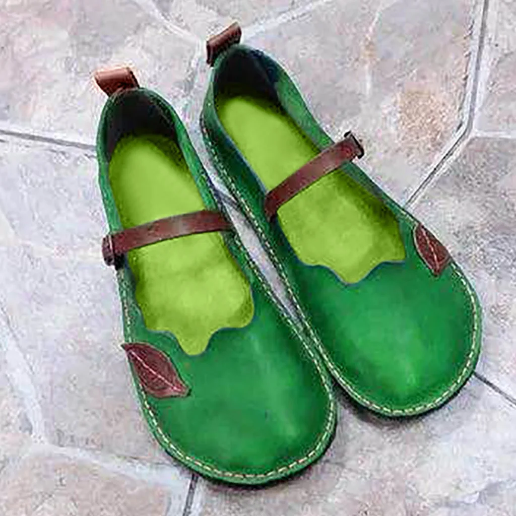 Женские тонкие туфли с резьбой Brock в стиле ретро из искусственной кожи на толстом плоском каблуке с круглым носком, средневековая обувь Мэри Джейн с акцентом в виде листьев - 0