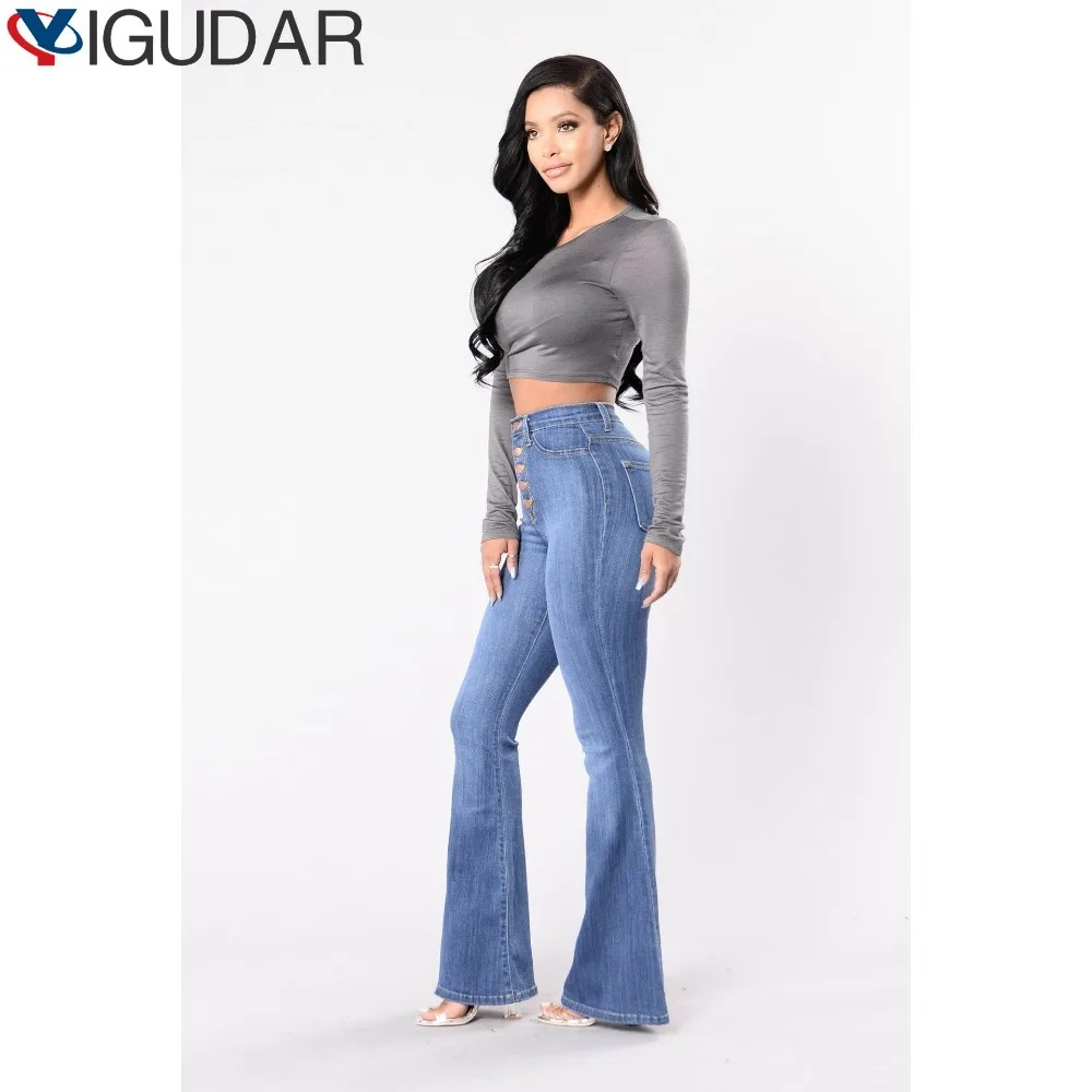Женские джинсовые брюки, женские тонкие брюки с высокой талией, расклешенные от бедер джинсы, женские джинсовые брюки с высокой талией, женские синие джинсы Calca Jeans - 0