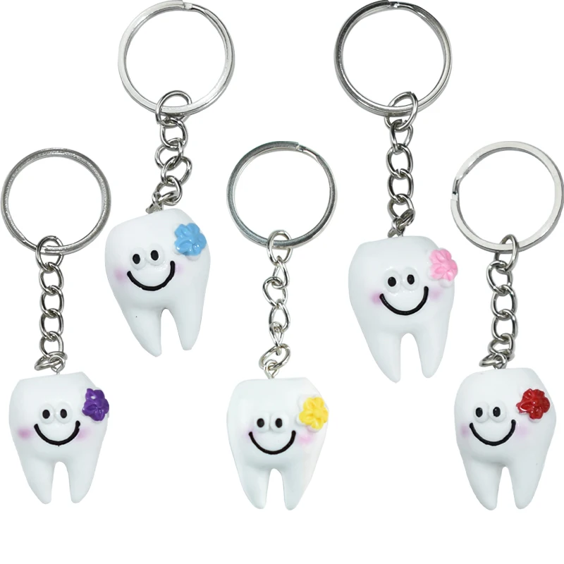 10 шт Милый брелок с имитацией мультяшных зубов, украшение для стоматолога, брелки для ключей из смолы, кольца для ключей в форме зуба, подарок стоматологической клиники - 0