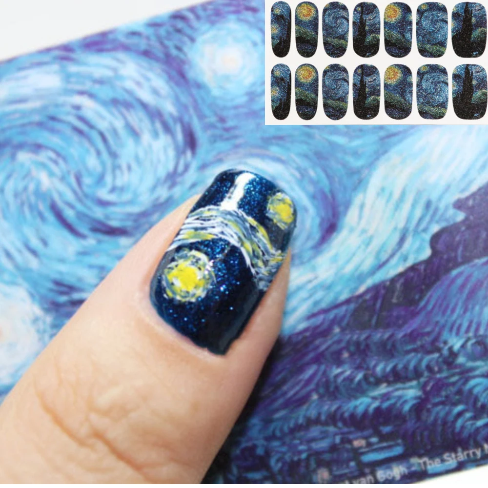Художественное оформление Ногтей, обертывания с милыми элементами, Маникюр, фольга, наклейки для ногтей, живопись Ван Гога, искусство ногтей - 0