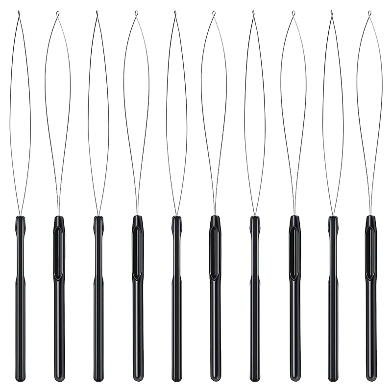 10 шт. Петлевый нитевдеватель для наращивания волос, крючок и инструмент для бусин, черный петлевый нитевдеватель для наращивания волос или удлинителя перьев - 0