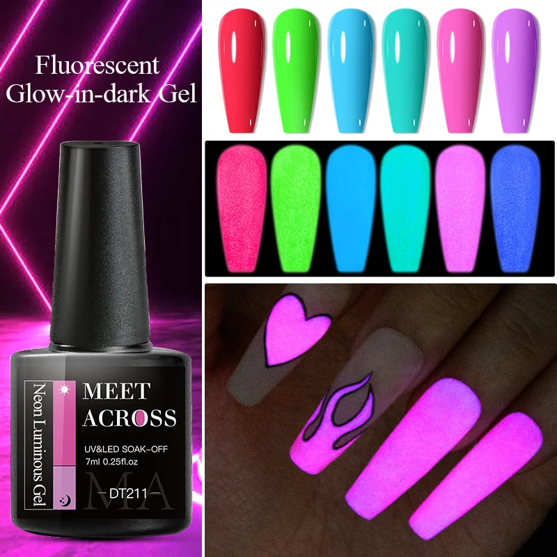 ЗНАКОМЬТЕСЬ, 7 мл Флуоресцентного Светящегося в темноте Гель-Лака Для ногтей Soak Off Luminous Neon UV Led Гель-лак DIY Маникюр Для Дизайна ногтей - 0