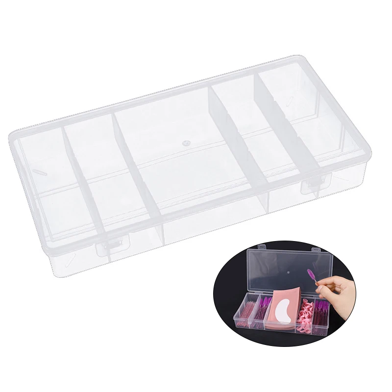 Прозрачный С крышкой Прямоугольный Вертикальный Ящик для хранения инструментов для наращивания ресниц с 5 сетками, Держатель пинцета для клея, Органайзер для макияжа - 0