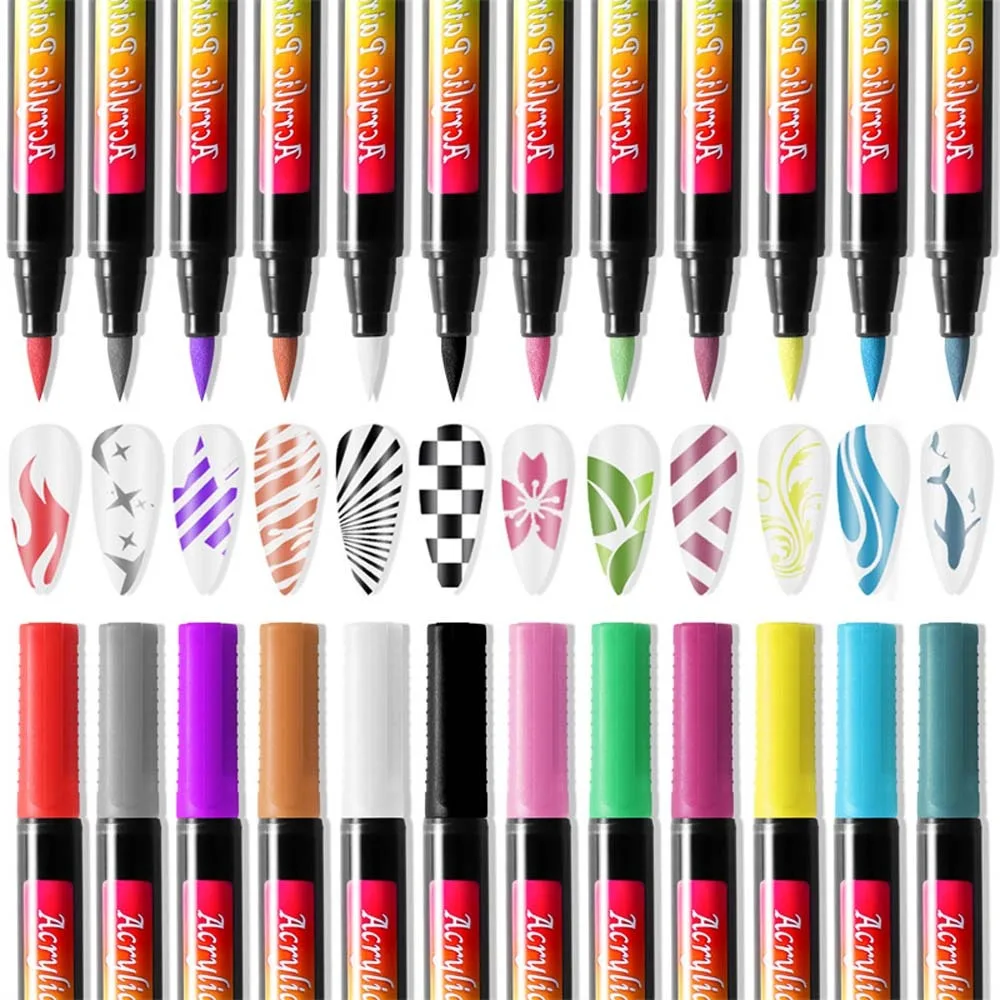 12 цветов / набор Точечная роспись ногтей Лак для ногтей Ручка для рисования Инструменты для украшения ногтей своими руками Инструменты для маникюра Кисть для подводки ногтей с граффити - 0