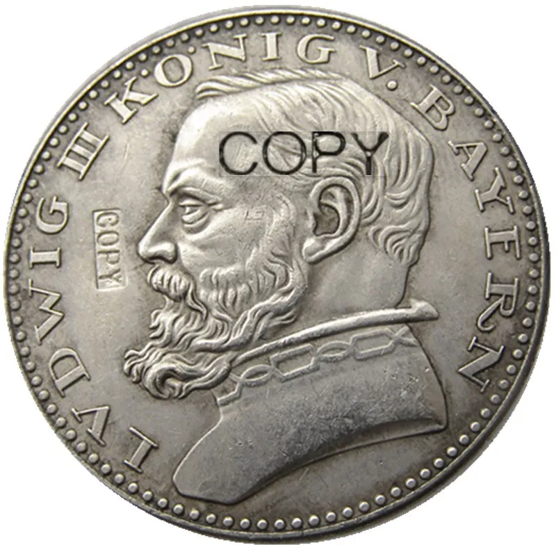 НЕМЕЦКАЯ монета-копия 1913 CU Pattern 5 Mark German ST Bavaria Ludwig III из 100% меди/ серебра с покрытием - 0