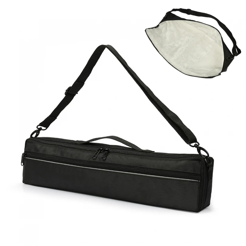Сумка-флейта из утолщенной черной мягкой ткани с кашемировой подкладкой, сумка-флейта на 16 отверстий с регулируемым плечевым ремнем / наружным карманом - 0