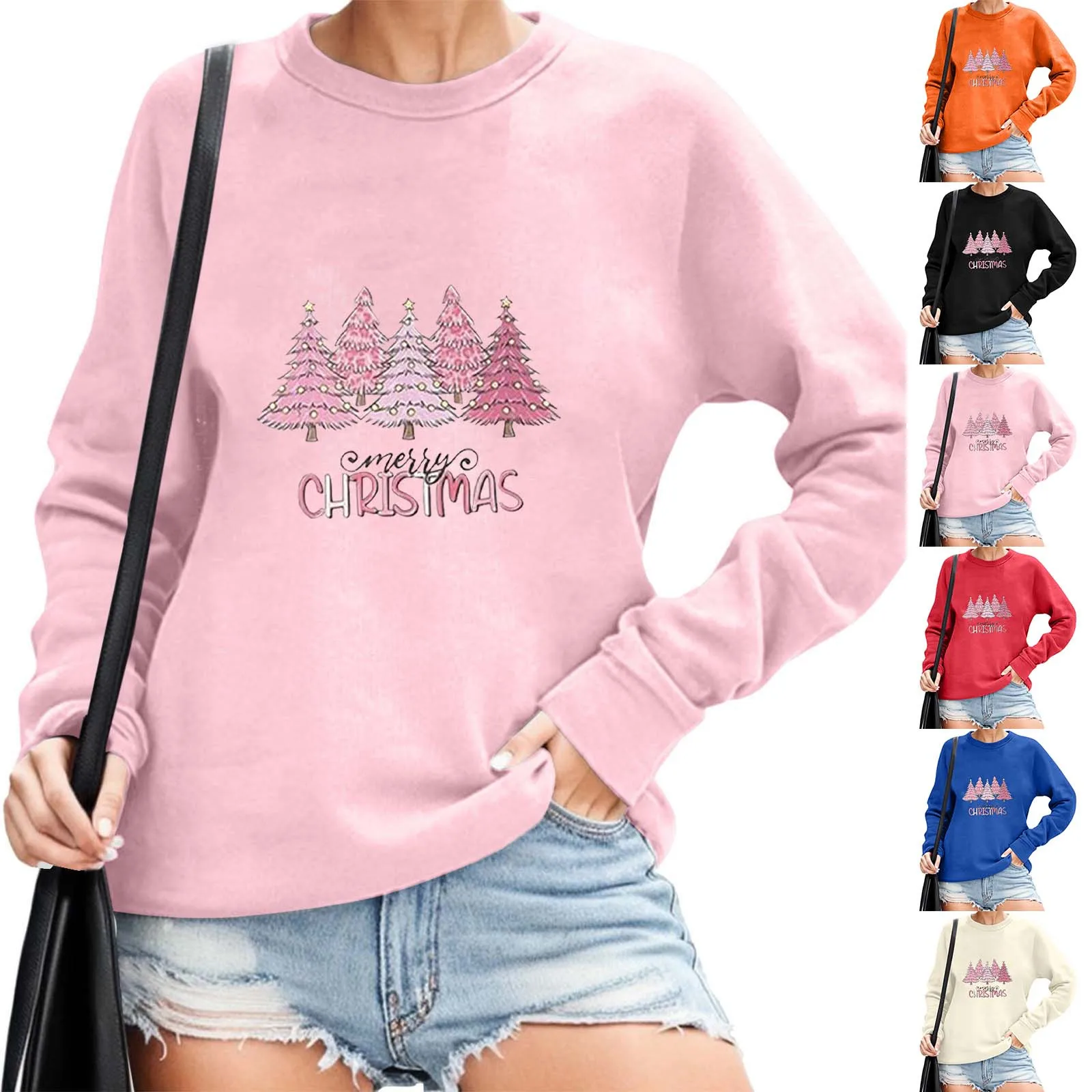 Женская однотонная флисовая спортивная рубашка с длинным рукавом с принтом Рождественской елки, Рождественская мода, модный фолк-поп-стиль - 0
