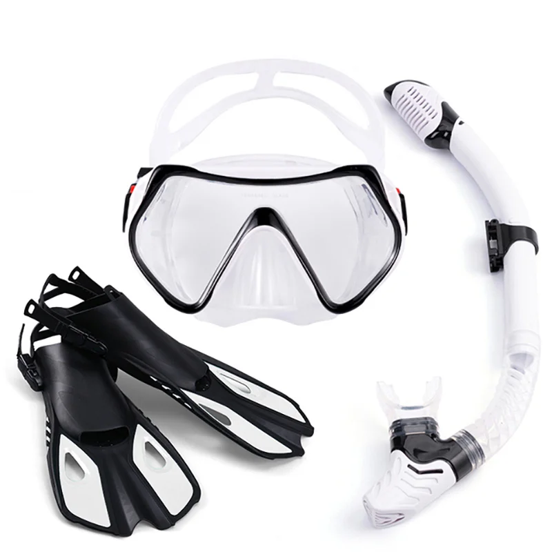 1+1+1 Профессиональная маска для подводного плавания Очки для подводного плавания HD Противотуманная маска для подводного плавания Ласты для подводного плавания с маской и трубкой - 0