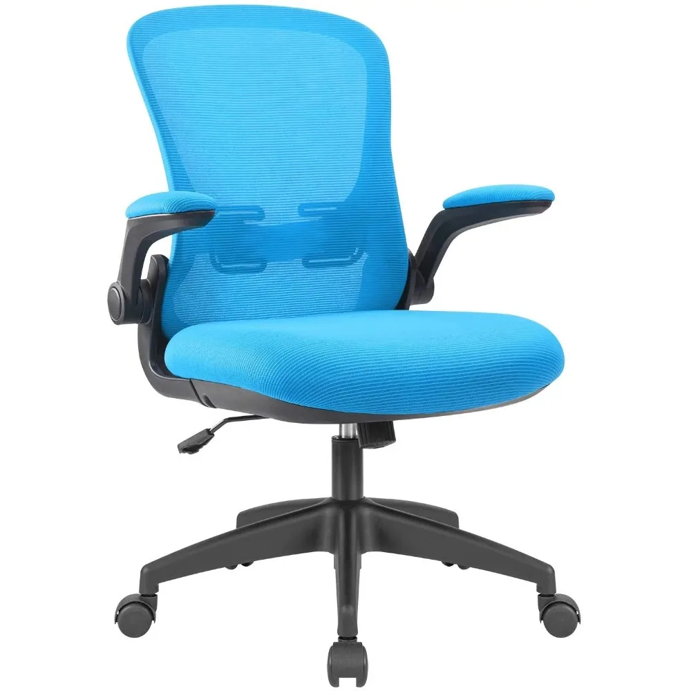 Сетчатый офисный стул со средней спинкой, Эргономичный рабочий стул с откидывающимися подлокотниками, отличная устойчивость и мобильность мебели - 0